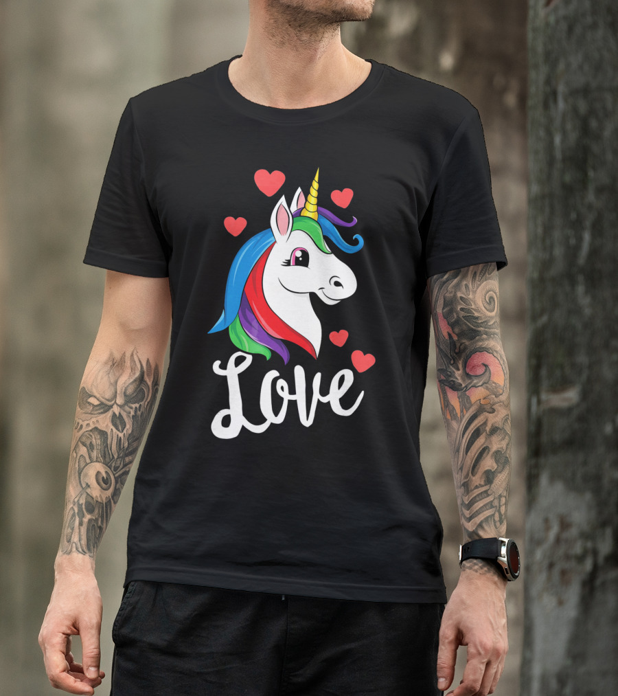 Love Unicorn With Hearts Valentines Day T-Shirt