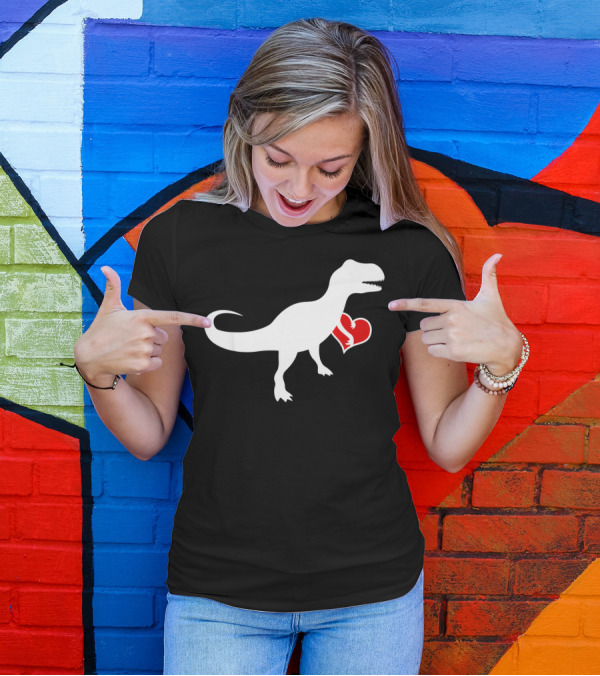 Loveasaurus Dinosaur Holding Heart Valentines T-Shirt