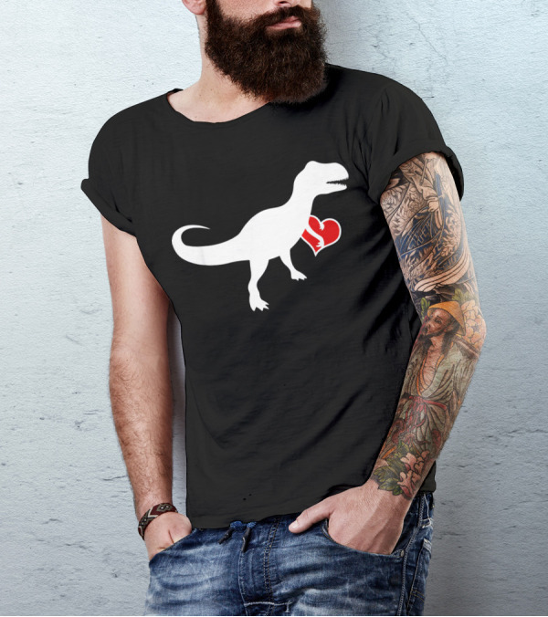 Loveasaurus Dinosaur Holding Heart Valentines T-Shirt