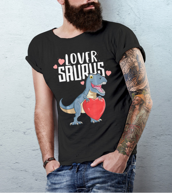 Lover Saurus Dinosaur Holding Heart With Loveasaurus Valentines T-Shirt