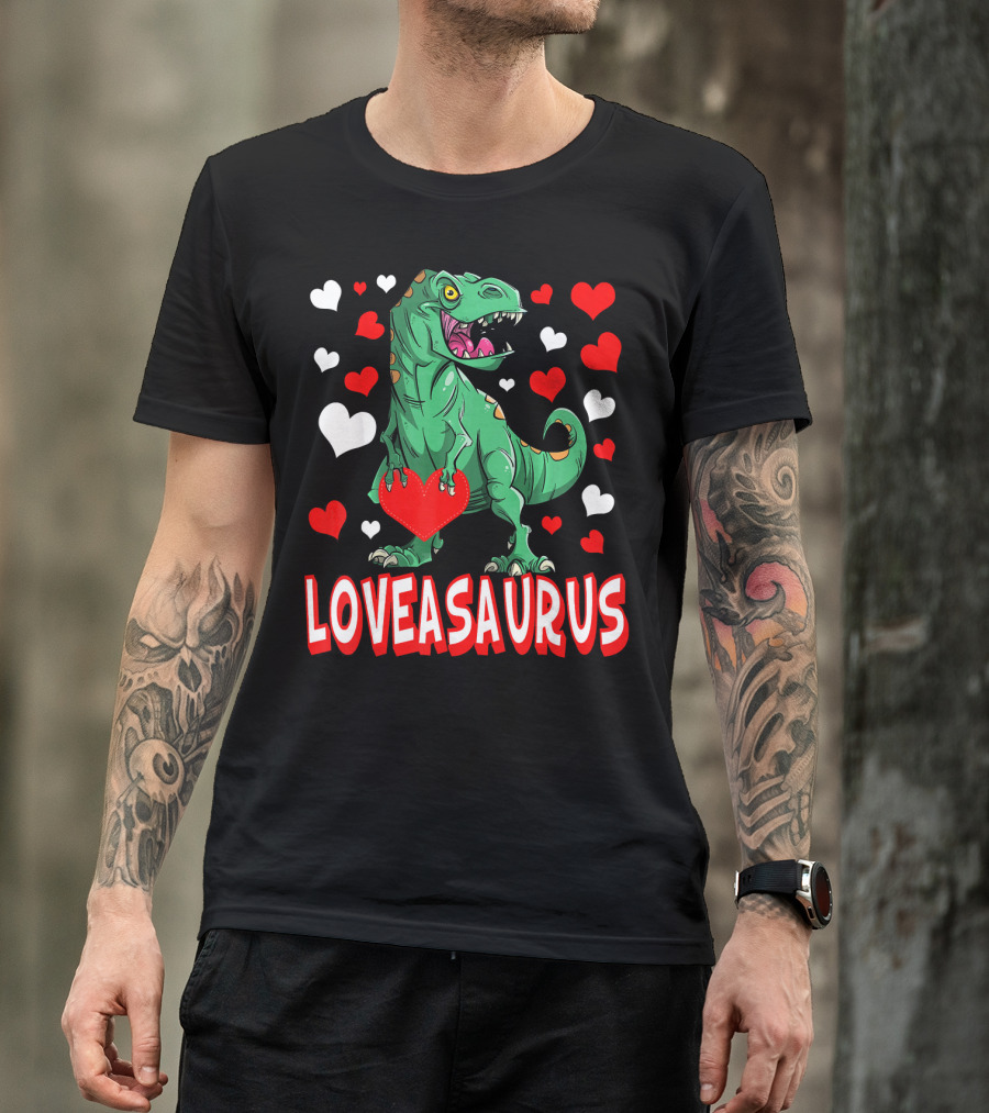 Loveasaurus Dinosaur With Hearts Valentines Day T-Shirt