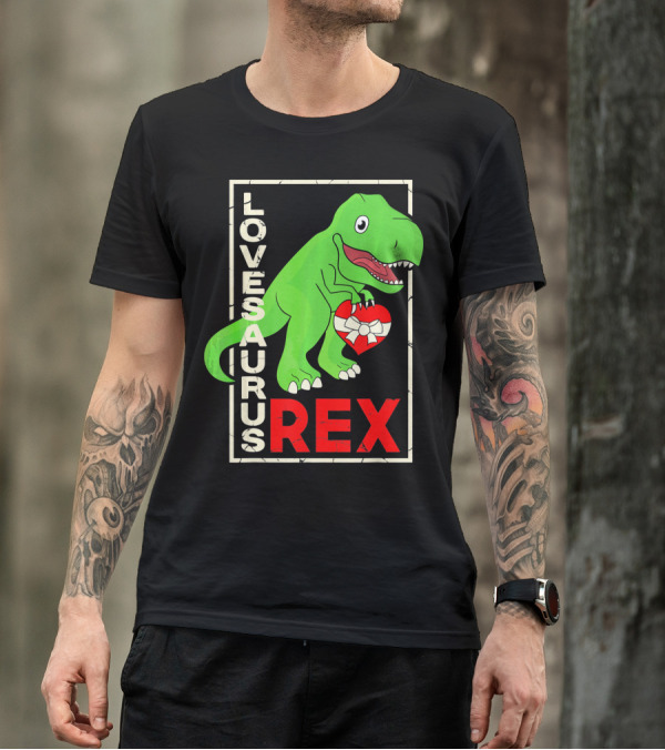 Lovesaurus Rex Dinosaur Valentin Holding Heart T-Shirt