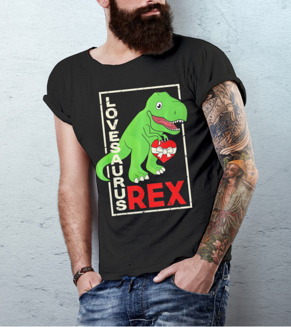 Lovesaurus Rex Dinosaur Valentin Holding Heart T-Shirt