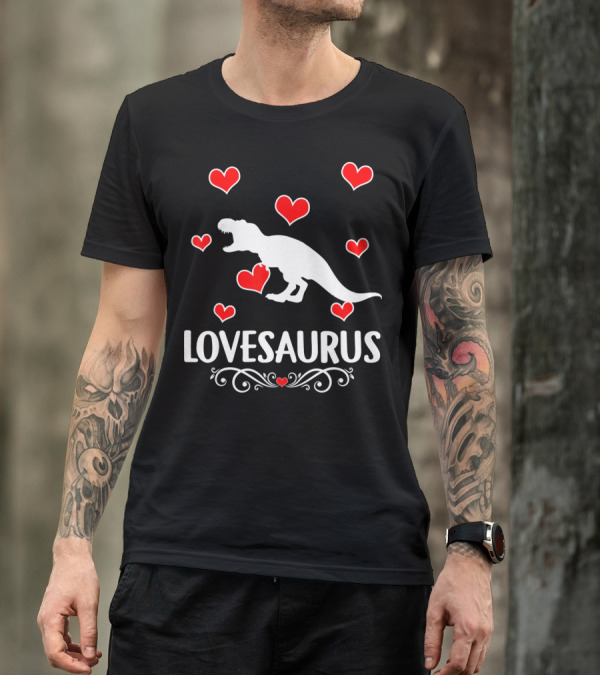 Lovesaurus Valentine's Day Dinosaur With Hearts And T-Rex T-Shirt