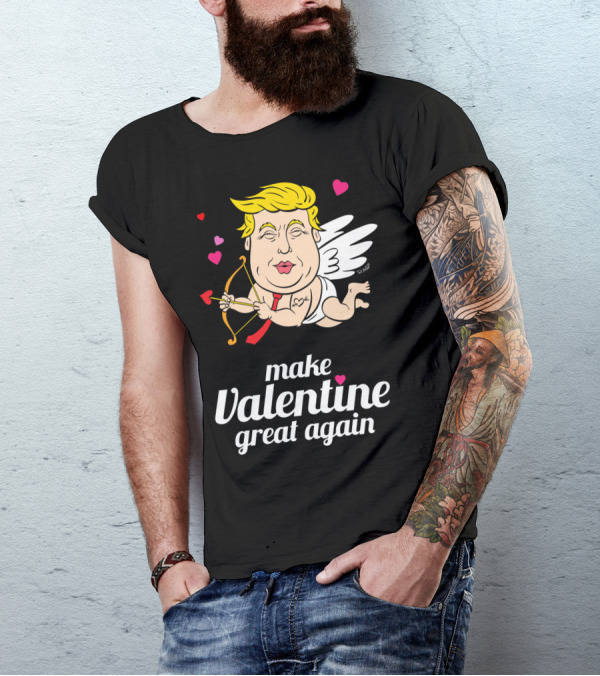 Make Valentine Great Again Cupid With Bow And Hearts T-Shirt