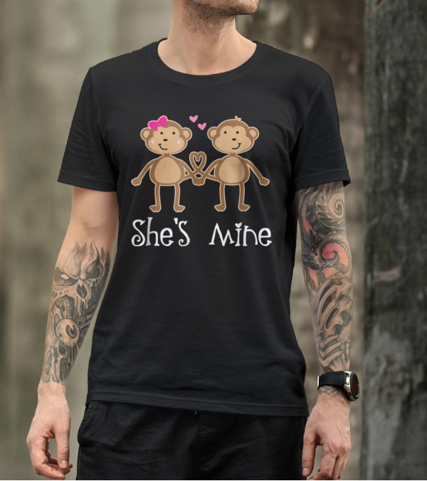 She's Mine Valentine's Day Matching Monkey Couples T-Shirt