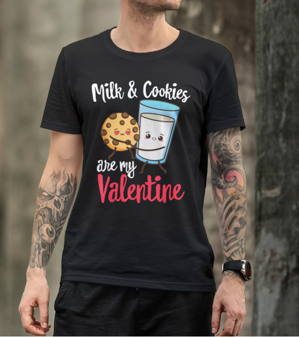 Milk And Cookies Are My Valentine Funny Kawaii Cute Emoji T-Shirt