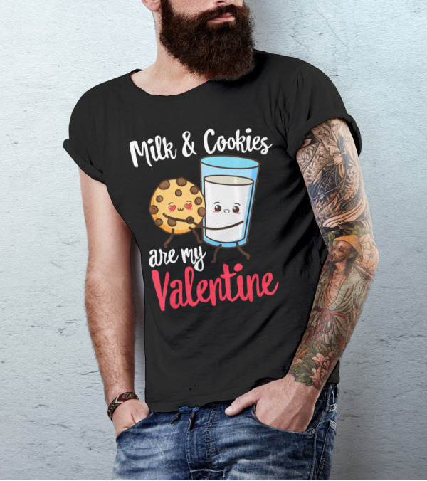 Milk And Cookies Are My Valentine Funny Kawaii Cute Emoji T-Shirt