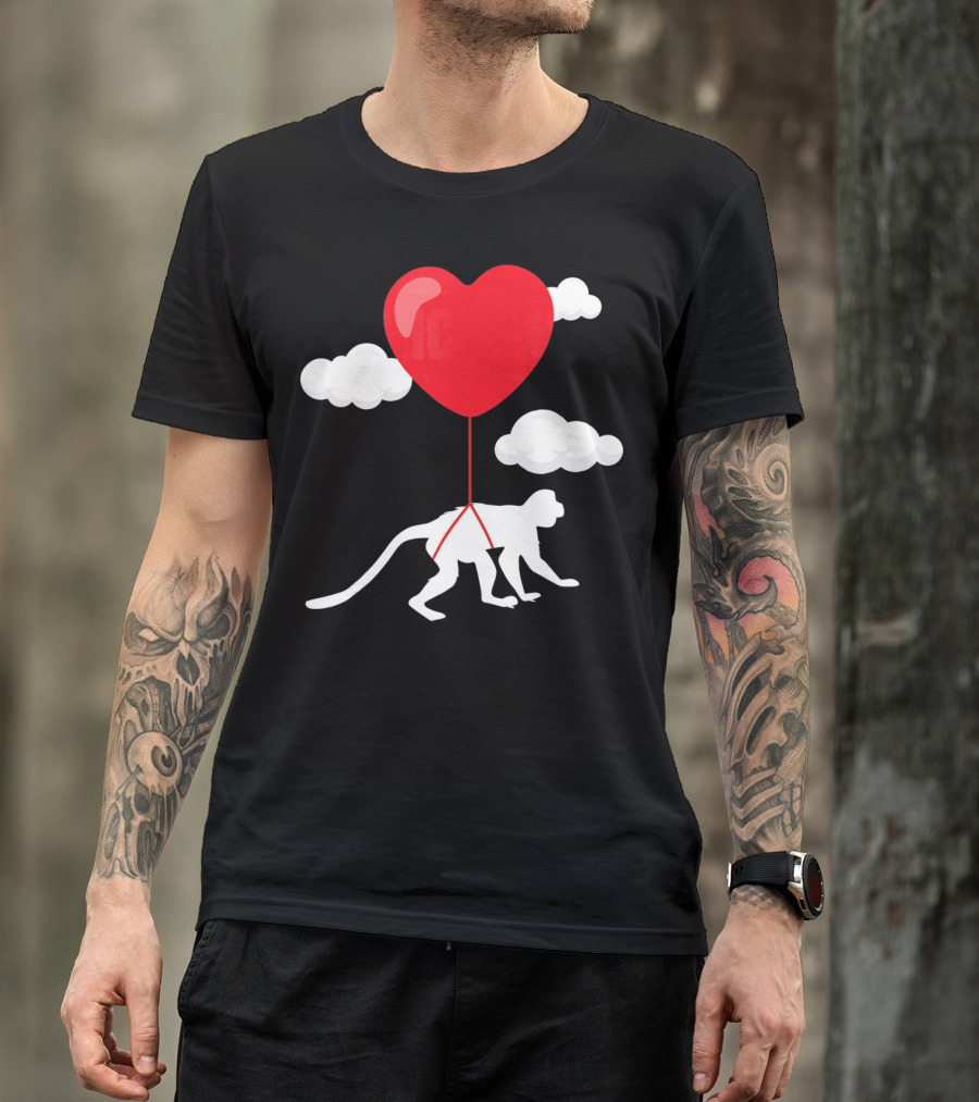 Monkey Heart Balloon Valentines Cloud T-Shirt