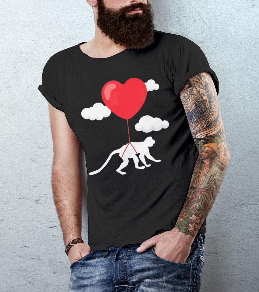 Monkey Heart Balloon Valentines Cloud T-Shirt