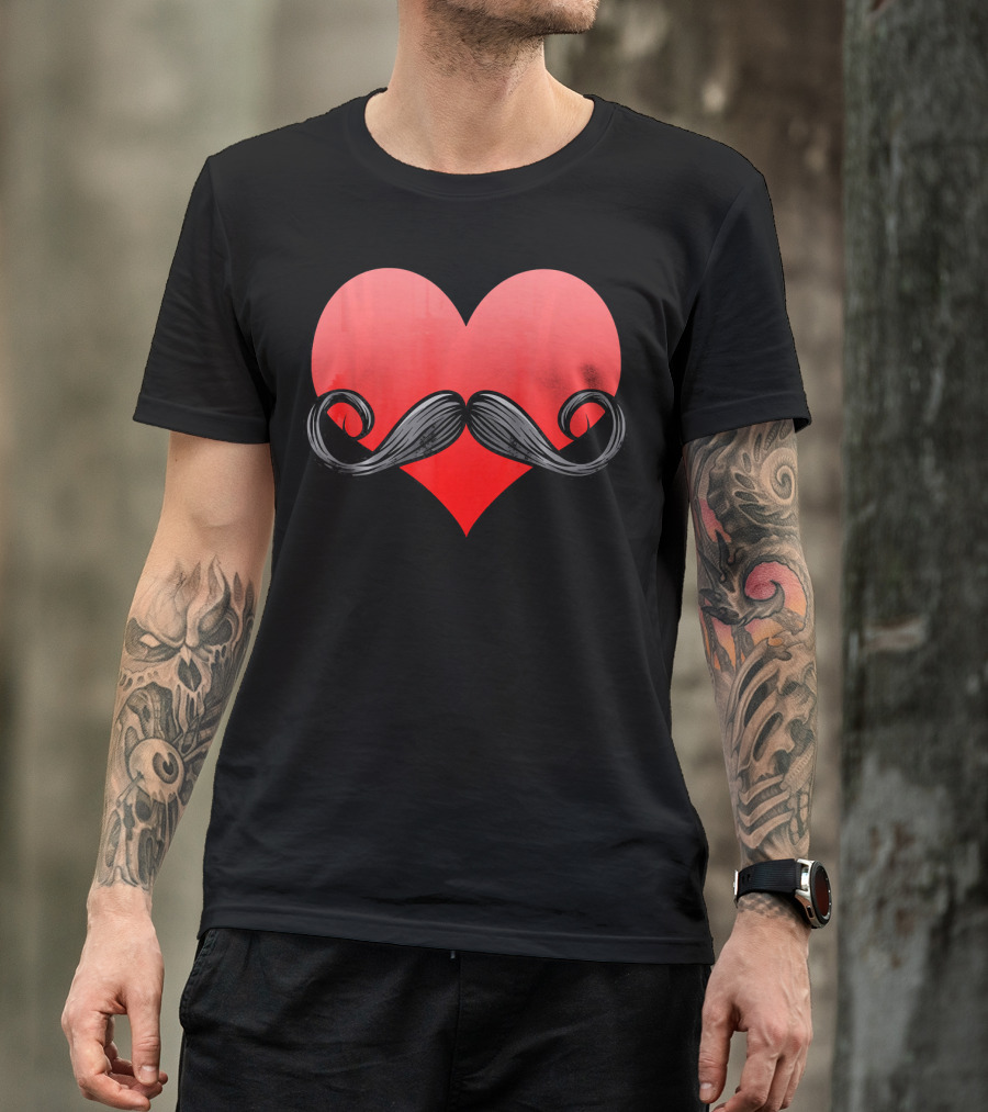 Mustache Heart Beard Valentines Day Love T-Shirt