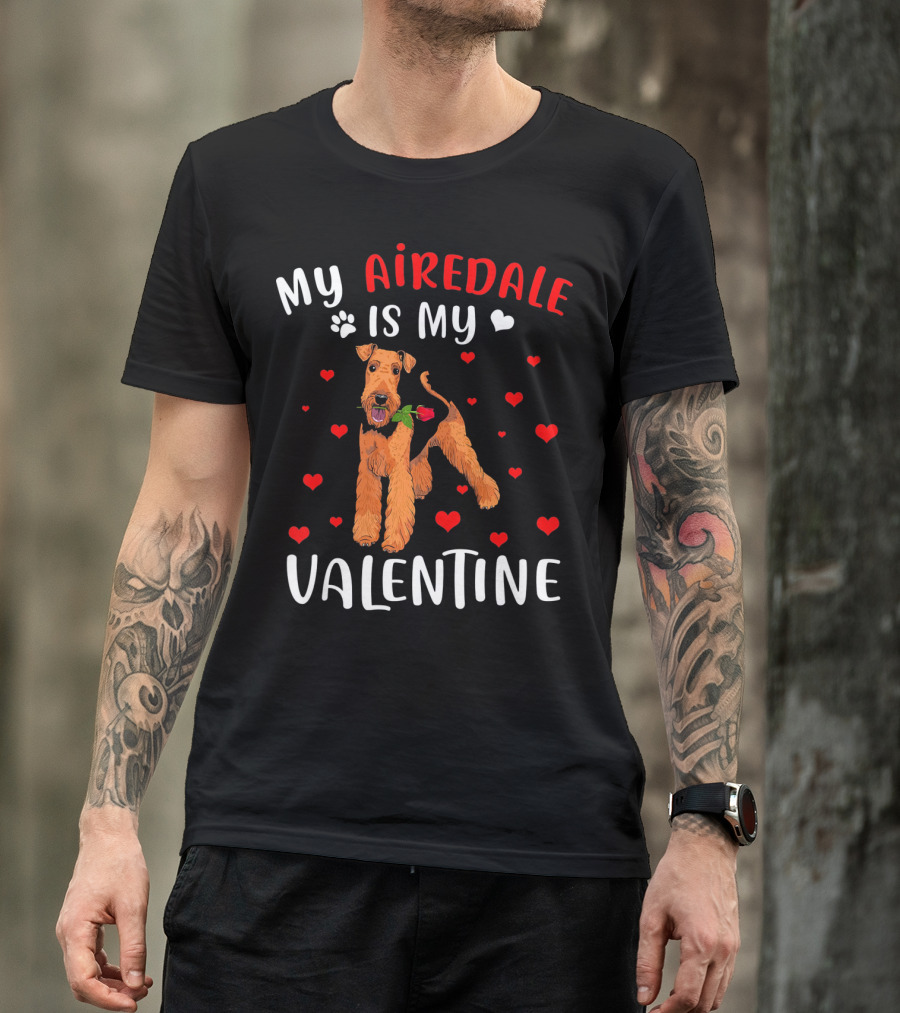 My Airedale Is My Valentine Hearts Pawprint T-Shirt