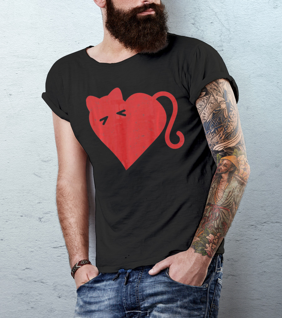 My Cat Is My Valentine Red Heart Distressed Cat Face Tail T-Shirt