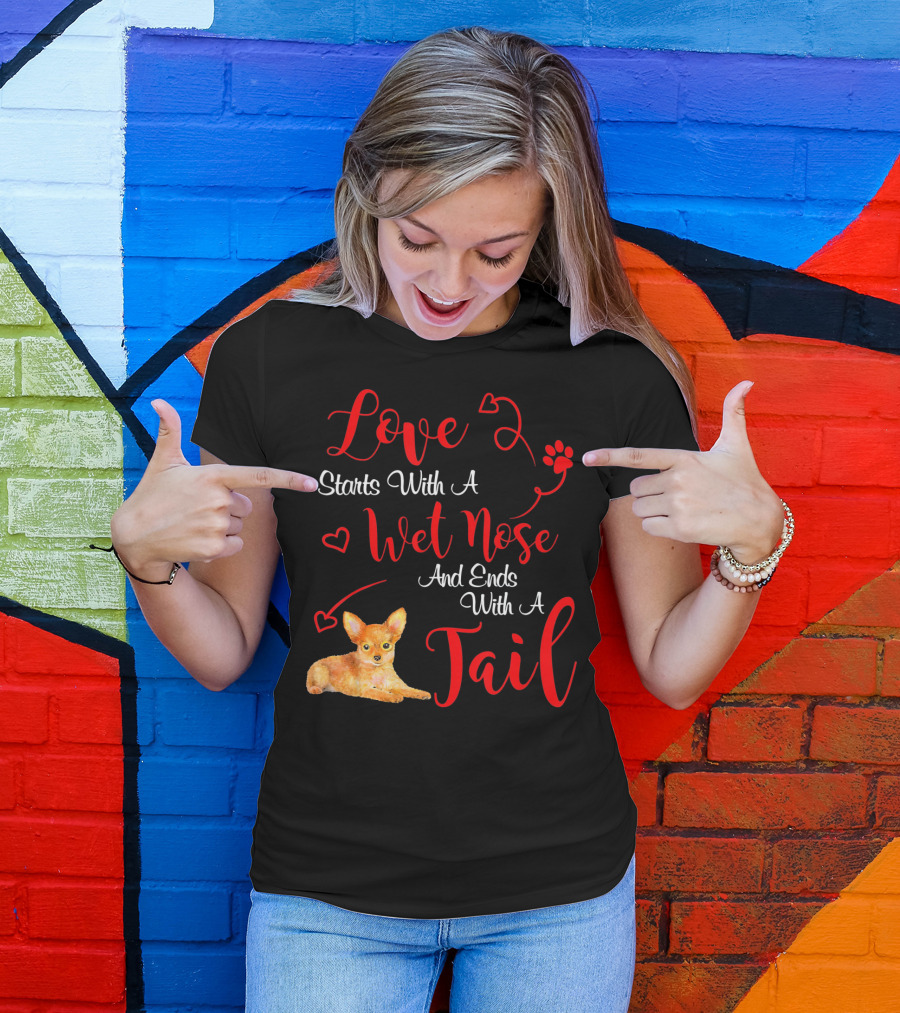 Love Starts With A Wet Nose And Ends With A Tail Chihuahua Valentine's Day T-Shirt