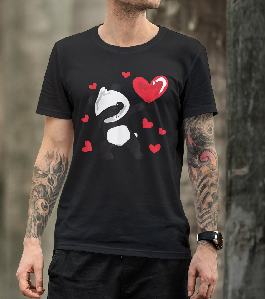 Dabbing Panda With Red Hearts Womens Girls T-Shirt