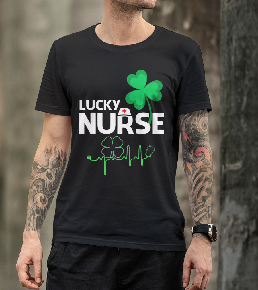 Lucky Nurse Shamrock Heartbeat St. Patricks Day T-Shirt