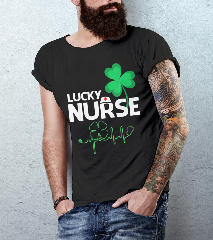 Lucky Nurse Shamrock Heartbeat St. Patricks Day T-Shirt