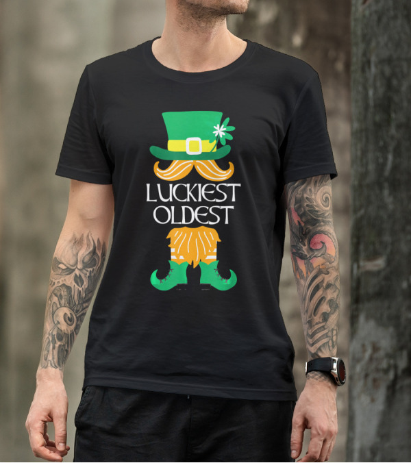 Luckiest Oldest Leprechaun Irish Green Hat And Boots T-Shirt