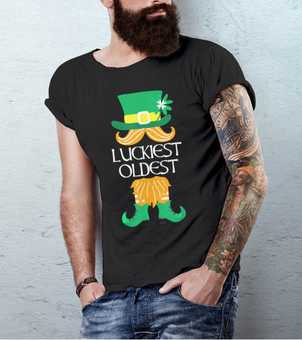 Luckiest Oldest Leprechaun Irish Green Hat And Boots T-Shirt