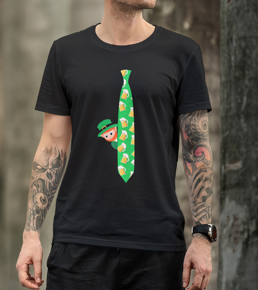 Leprechaun With Beer Mug On Green Tie T-Shirt
