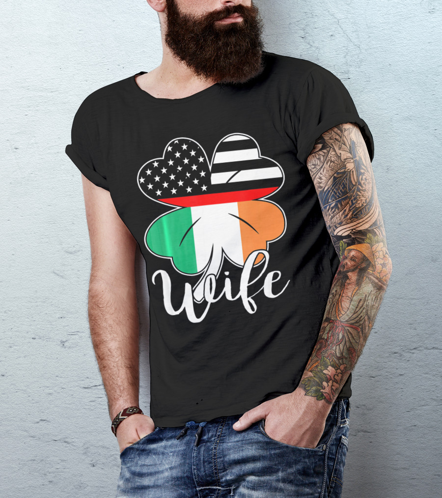 St. Patrick's Day Irish American Flag Firefighter Wife Shamrock T-Shirt