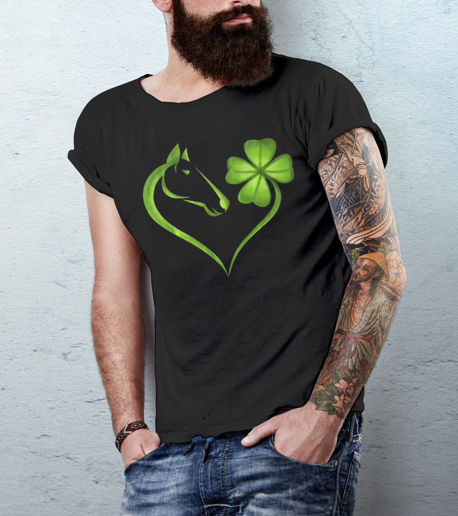 Horse Lucky Clover Heart Shape St. Patrick's Day T-Shirt