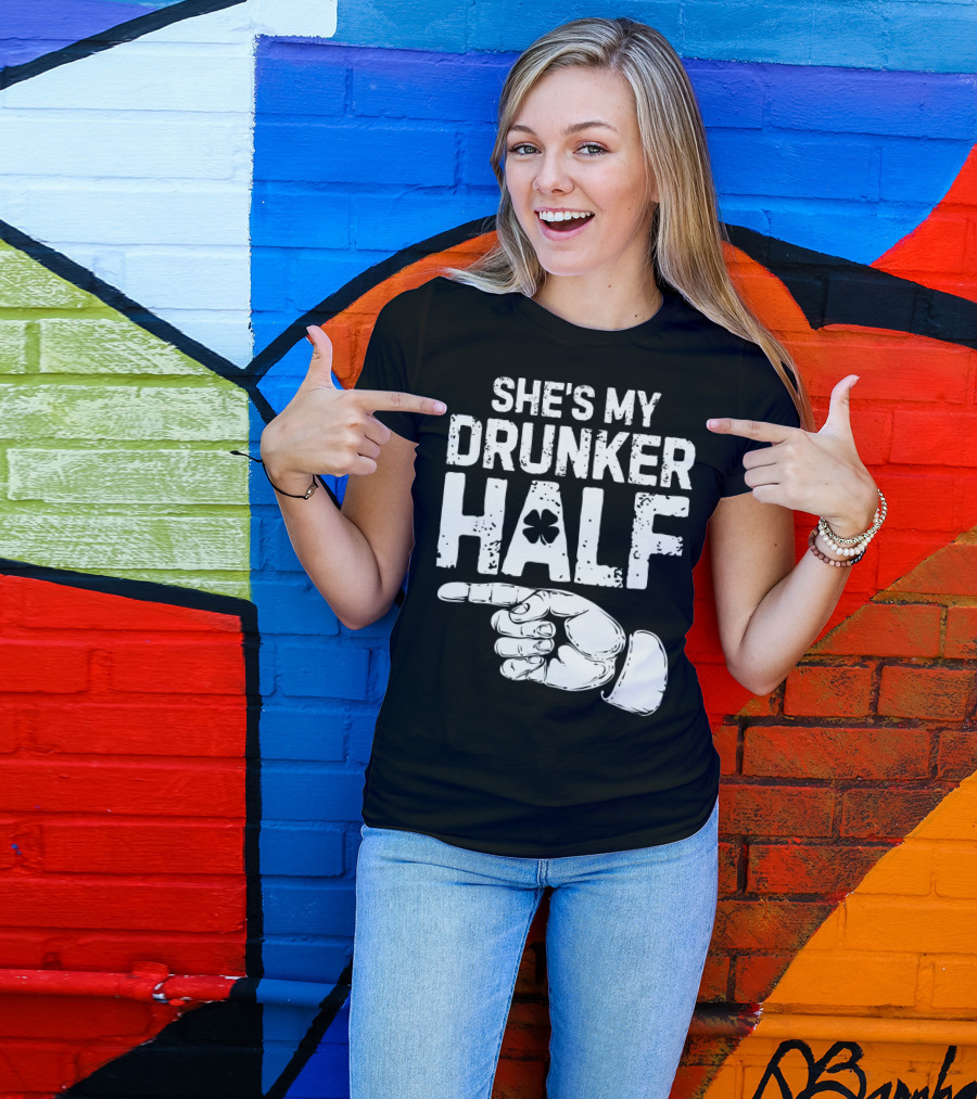 St Patricks Day She's My Drunker Half Shamrock Hand Pointer T-Shirt