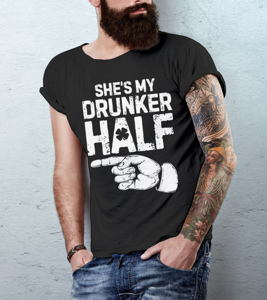 St Patricks Day She's My Drunker Half Shamrock Hand Pointer T-Shirt