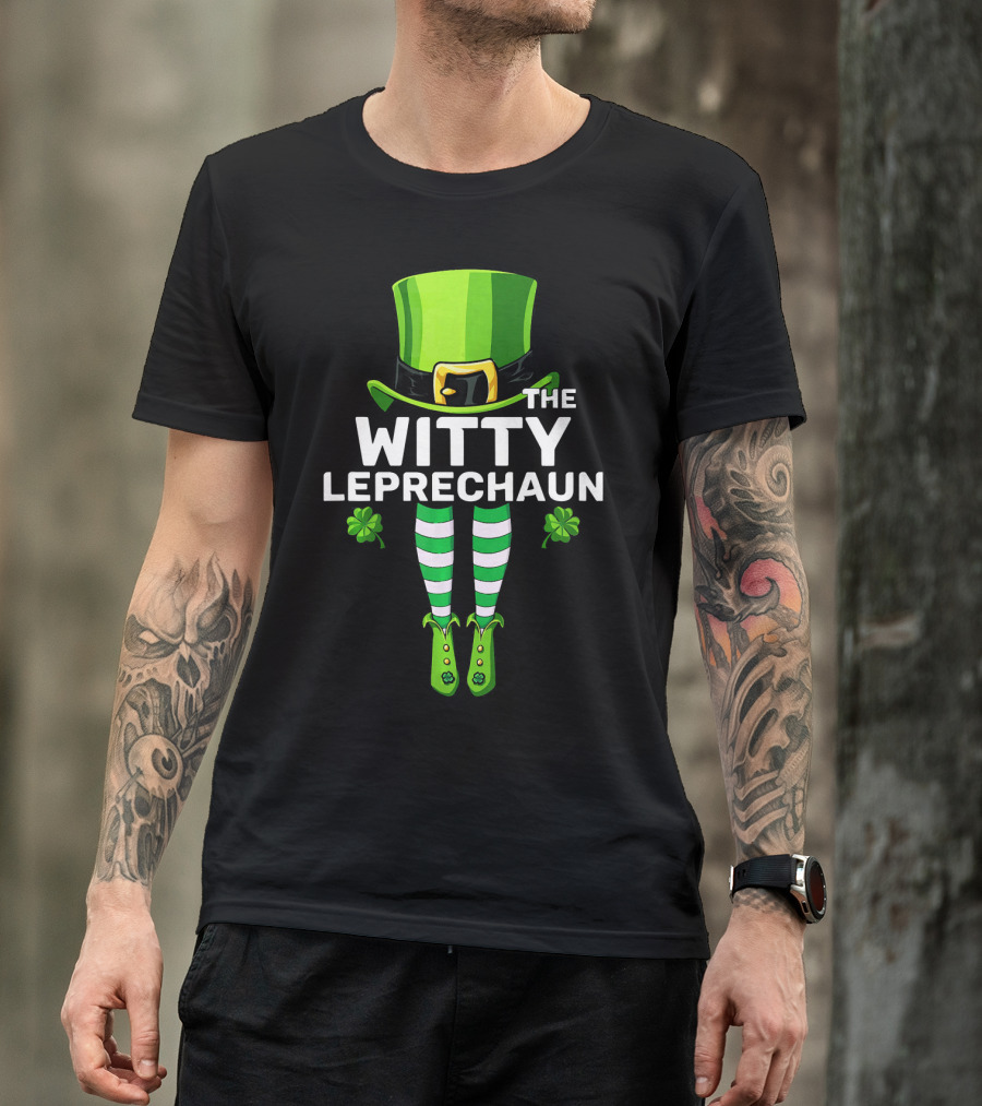 The Witty Leprechaun Green Hat Striped Socks Clover Charm T-Shirt