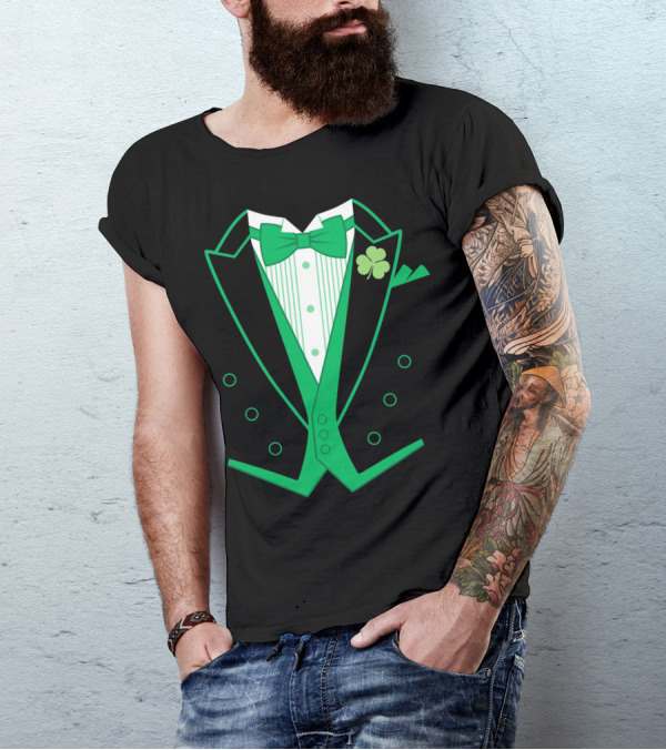 Green Bow Tie And Clover Tuxedo T-Shirt