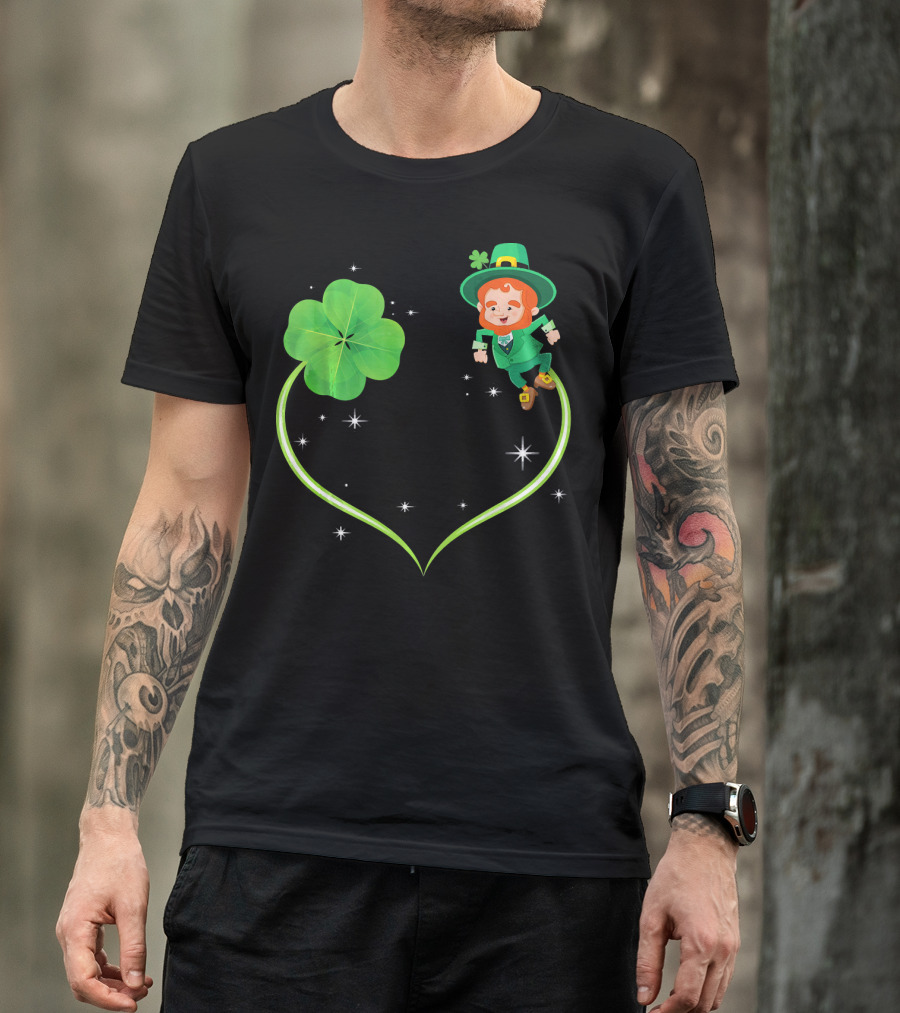 Leprechaun Flying With Shamrocks And Stars T-Shirt