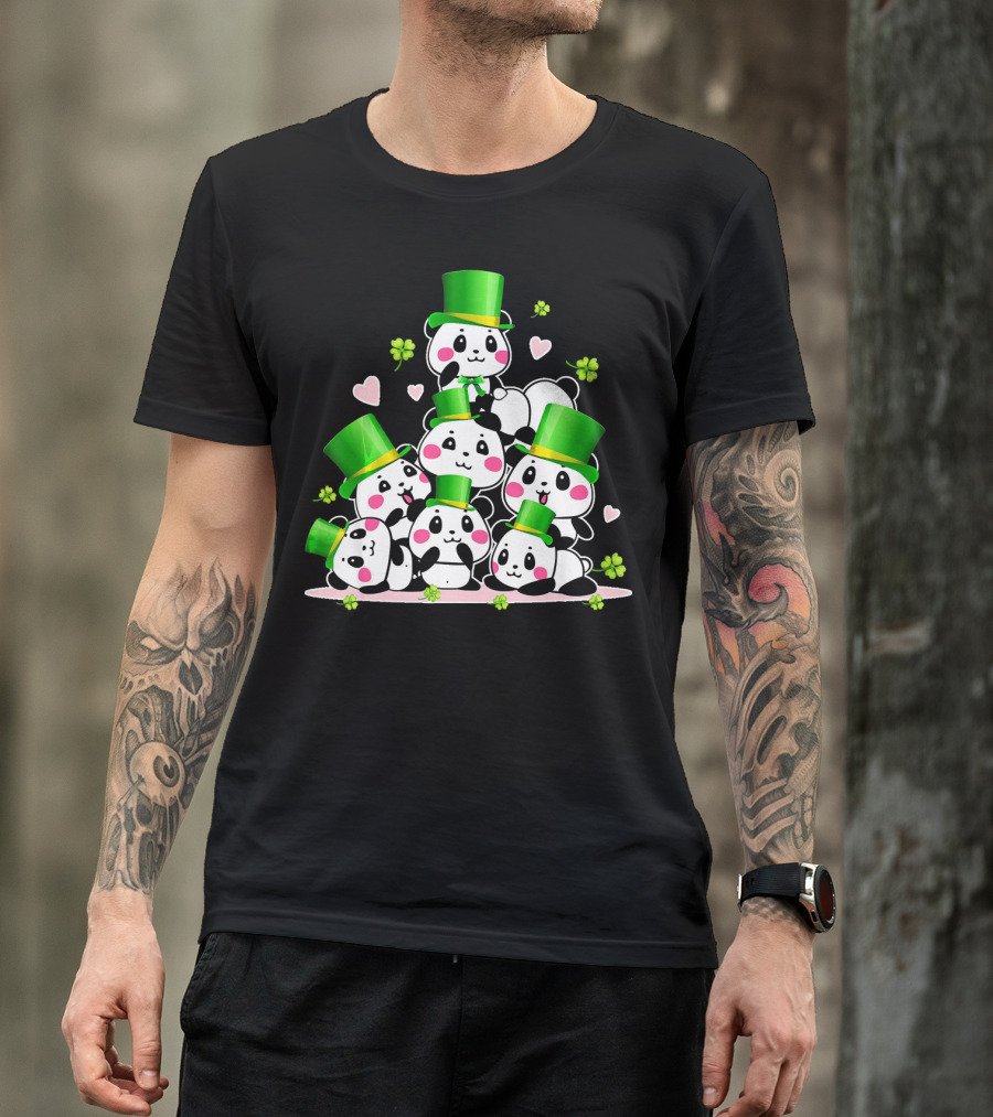 St Patricks Day Leprechaun Panda Cute Irish Lucky Clovers T-Shirt