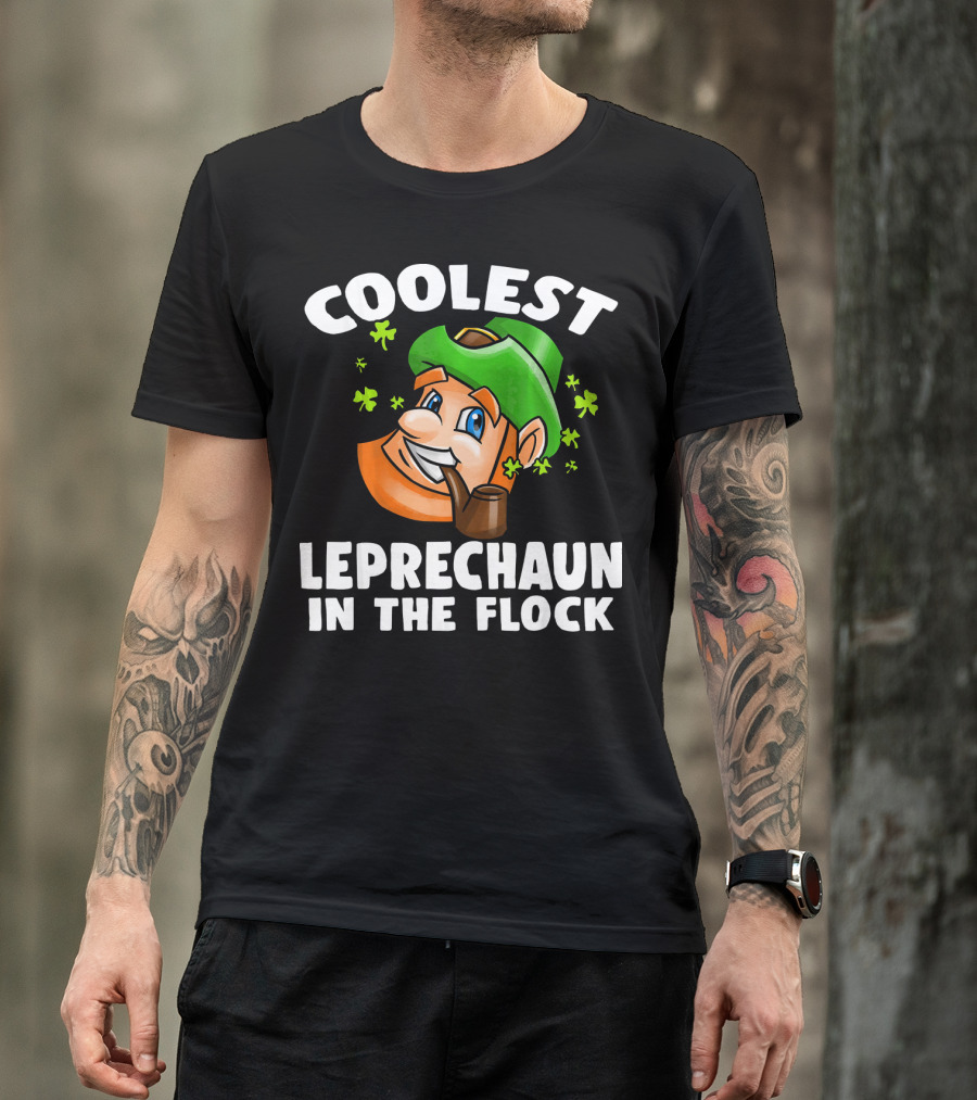 Coolest Leprechaun In The Flock Shamrock Pipe Hat Cartoon T-Shirt