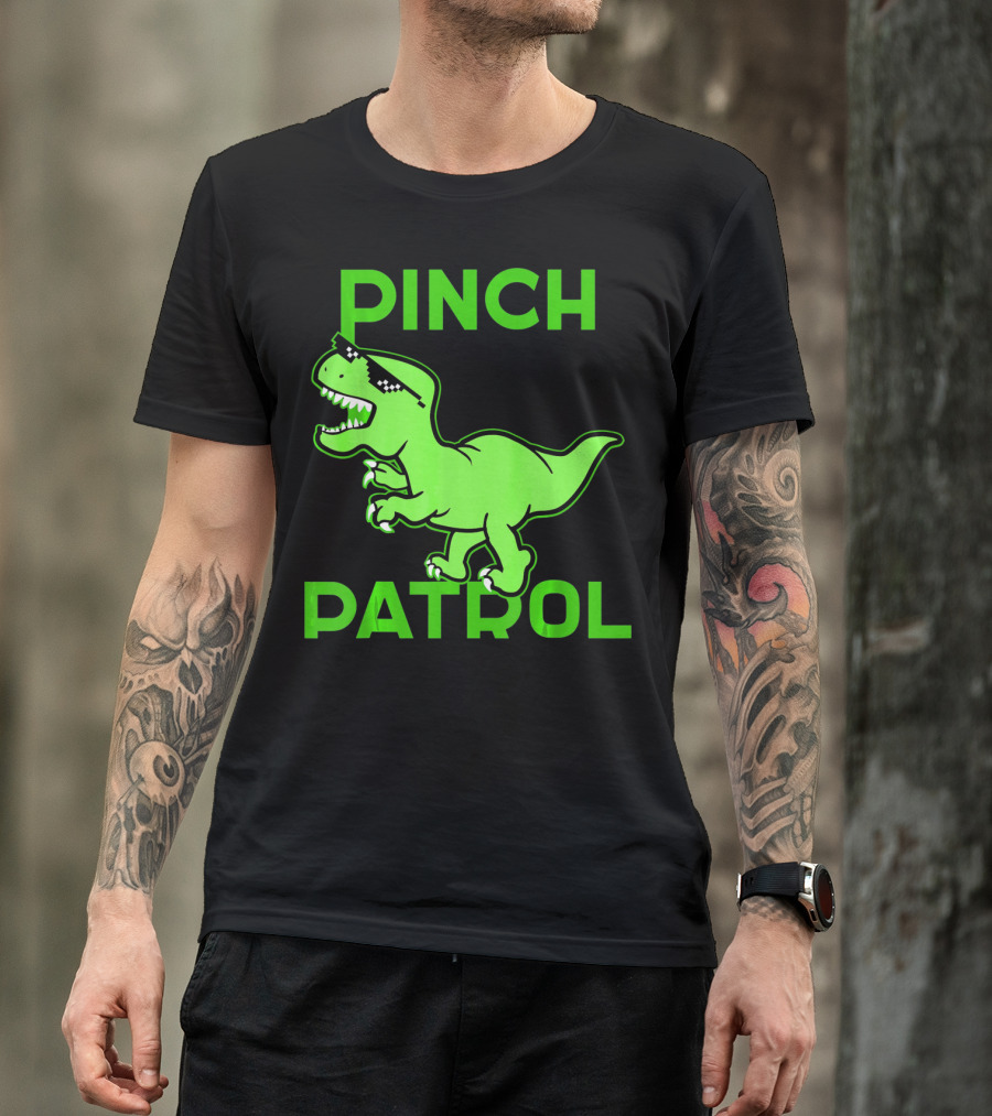 St Patrick Day Dinosaur Pinch Patrol Funny Green T-Rex Holiday T-Shirt