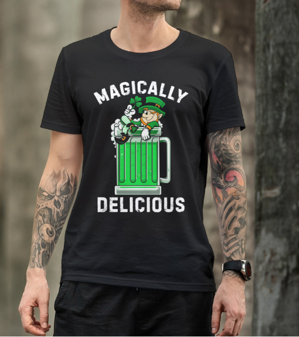 Magically Delicious Leprechaun Beer Mug Clover T-Shirt
