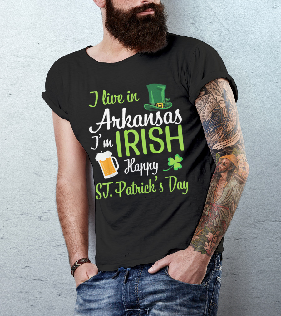 I Live In Arkansas I'm Irish Happy St. Patrick's Day Shamrock Beer Hat T-Shirt