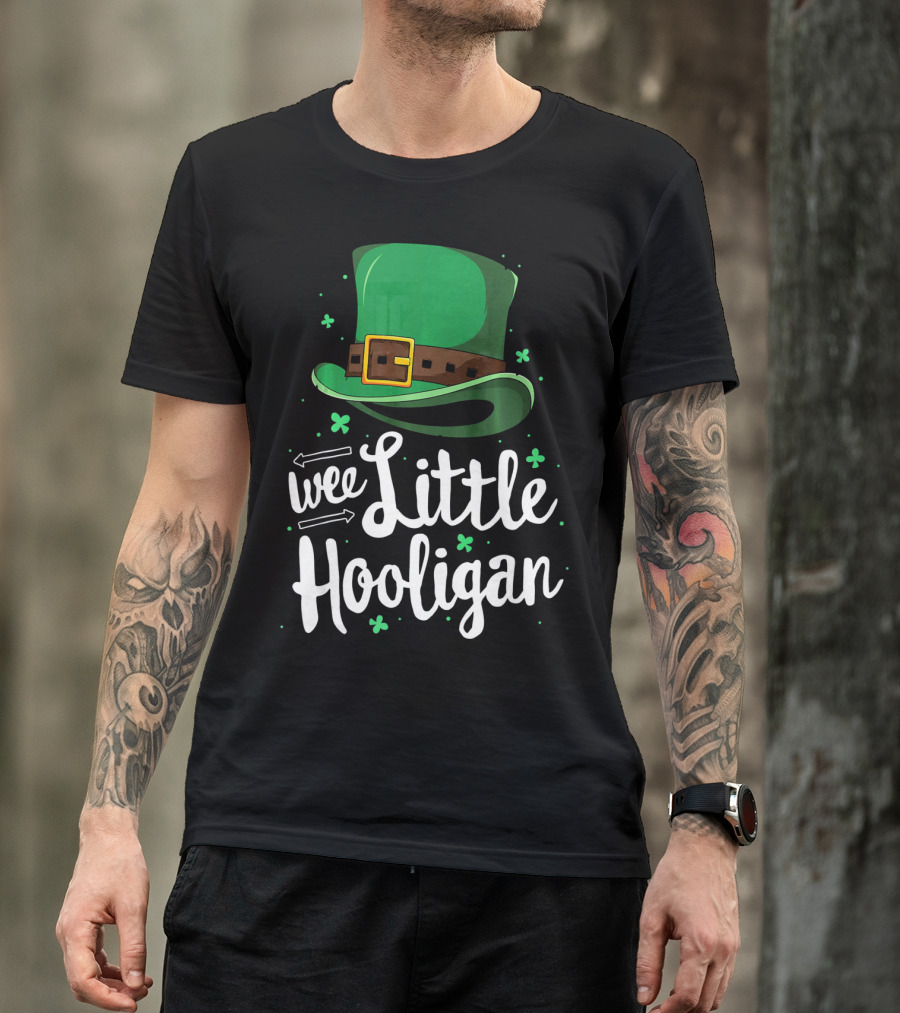 Wee Little Hooligan St Patricks Shamrock Green Top Hat T-Shirt