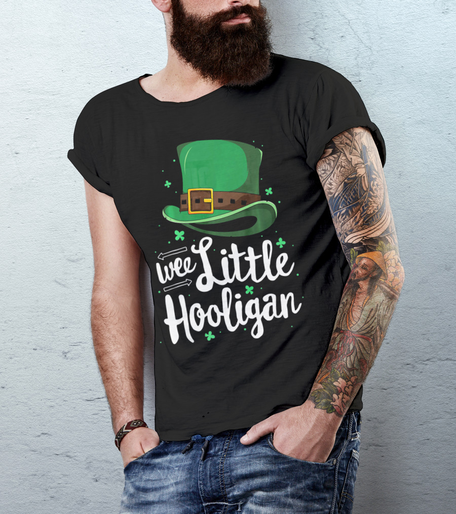 Wee Little Hooligan St Patricks Shamrock Green Top Hat T-Shirt