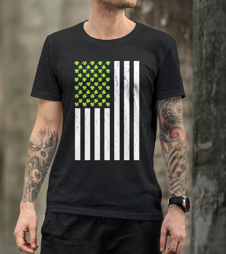 St Patricksday Shamrock American Flag T-Shirt