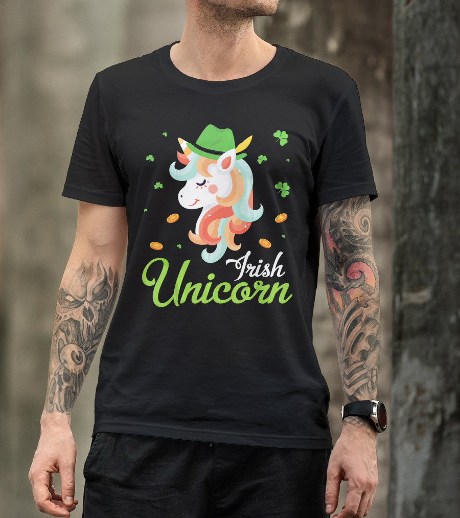 Irish Unicorn Leprechaun Gold Shamrocks T-Shirt