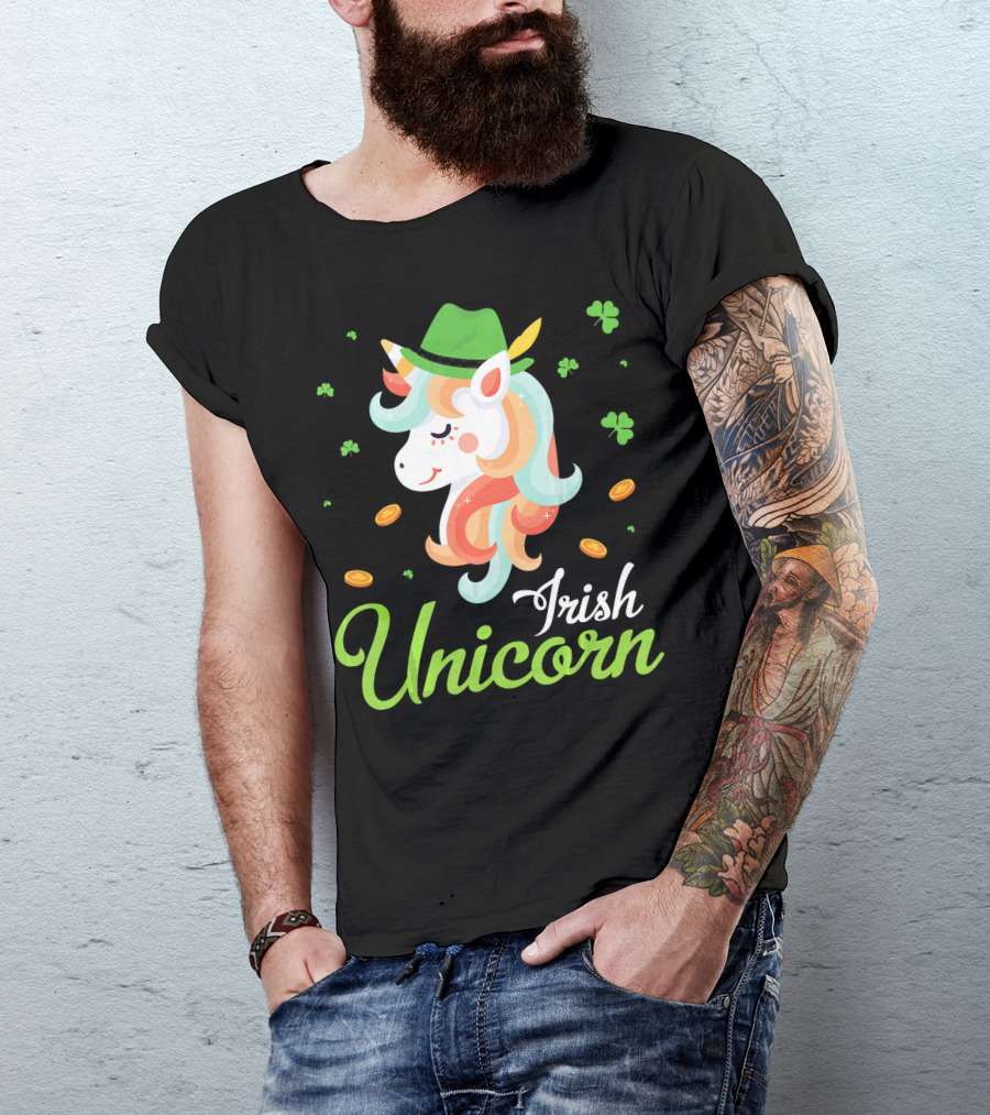 Irish Unicorn Leprechaun Gold Shamrocks T-Shirt
