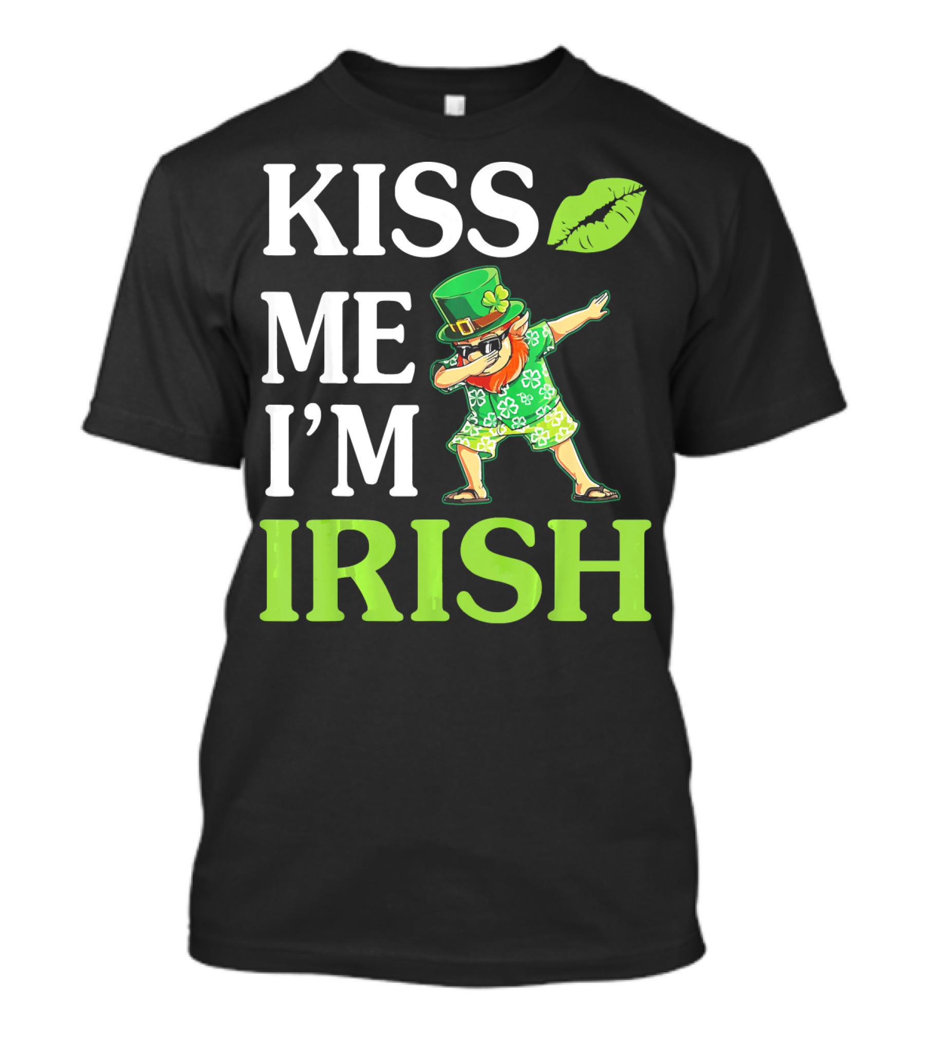 Kiss Me I'm Irish Leprechaun Dabbing Green Hat And Beard T-Shirt