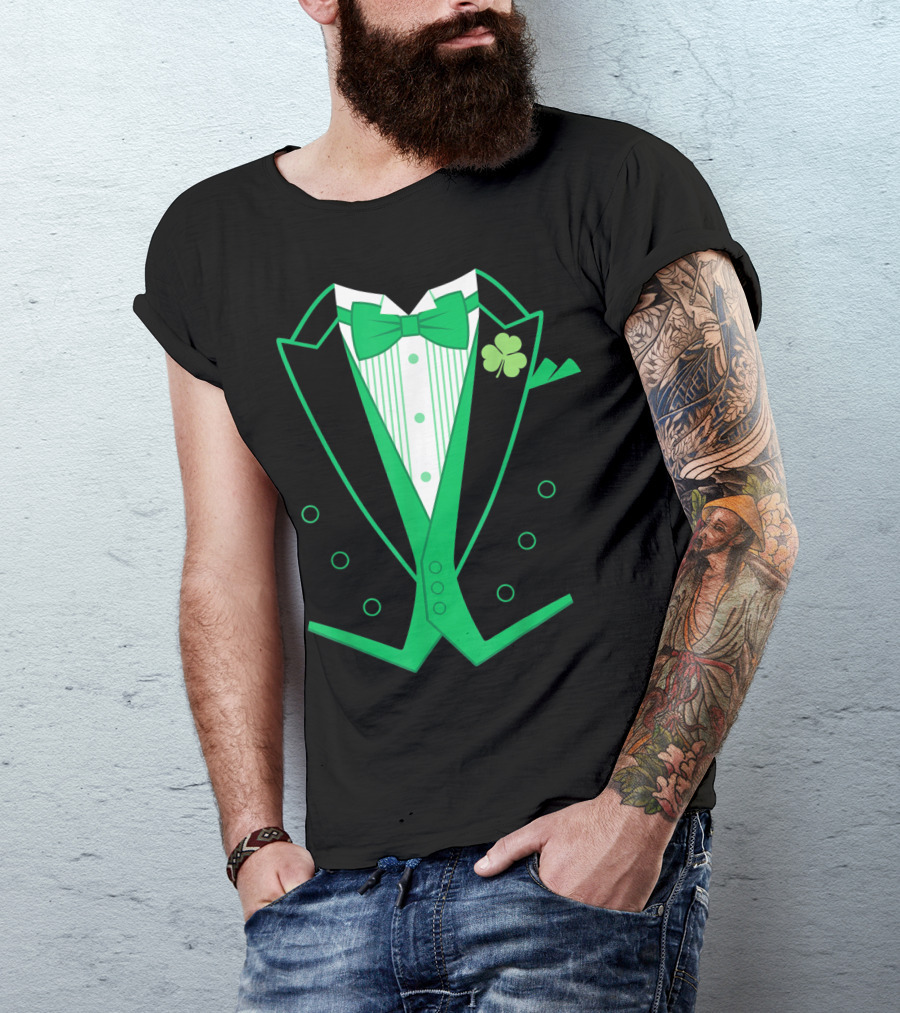 Irish Tuxedo Green Shamrock Bow Tie St. Patrick's Day T-Shirt