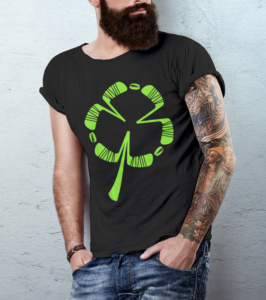 Ice Hockey Shamrock Saint Patrick's Day Hat Stick Puck Clover T-Shirt
