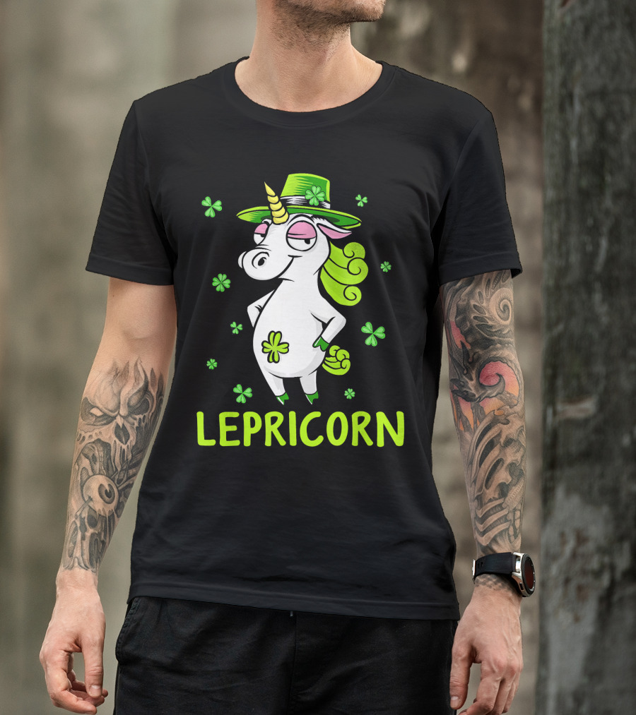 Lepricorn Leprechaun Unicorn St Pat Clover Hat T-Shirt