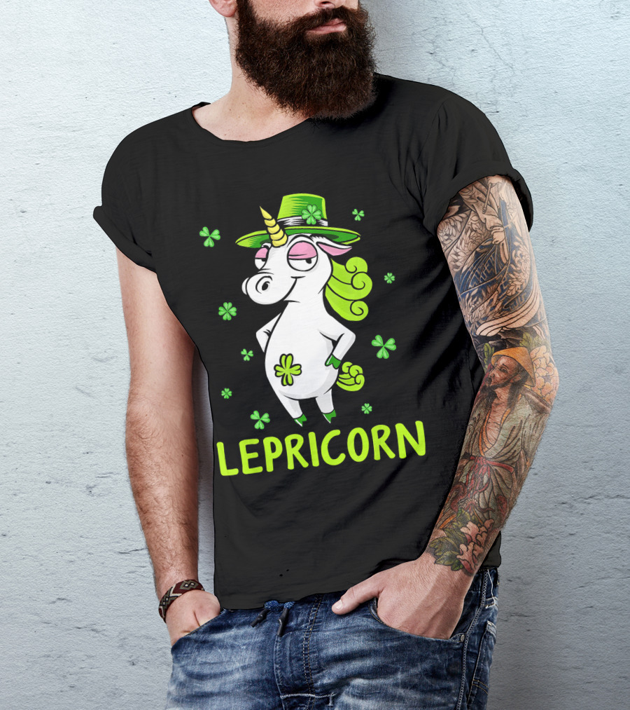 Lepricorn Leprechaun Unicorn St Pat Clover Hat T-Shirt
