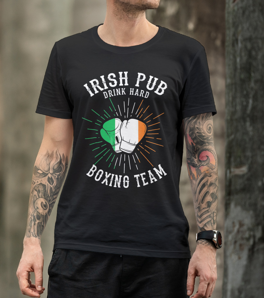 Irish Pub Boxing Team Drink Hard Gloves With Flag T-Shirt
