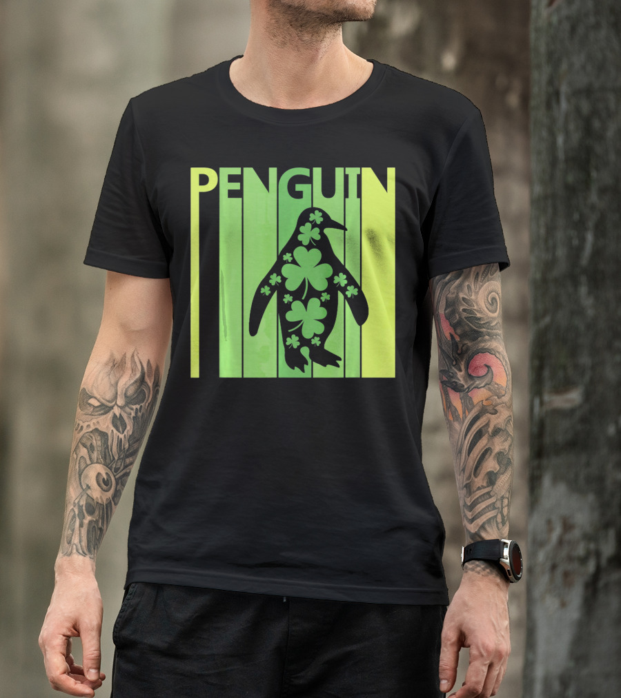 Lucky Penguin St Patricks Day Clover Penguin T-Shirt