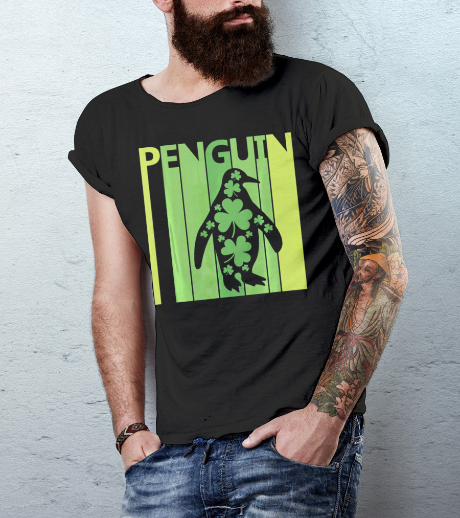 Lucky Penguin St Patricks Day Clover Penguin T-Shirt
