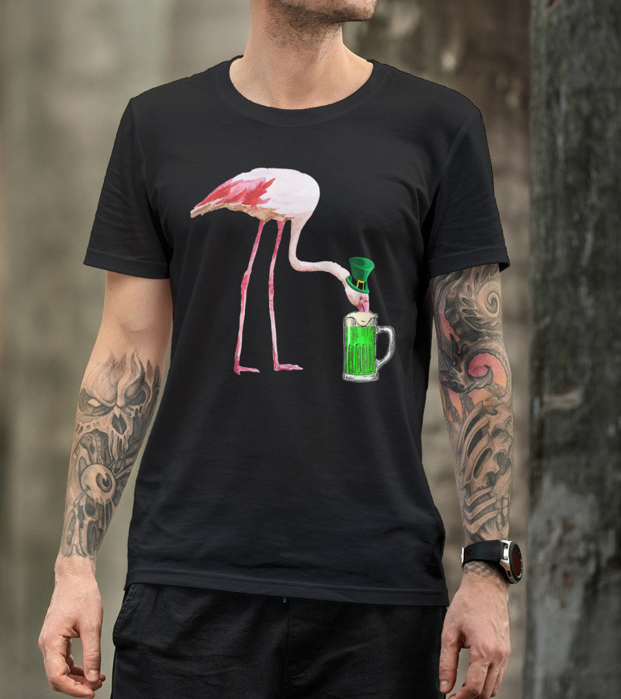 Irish Flamingo Drinking Green Beer T-Shirt